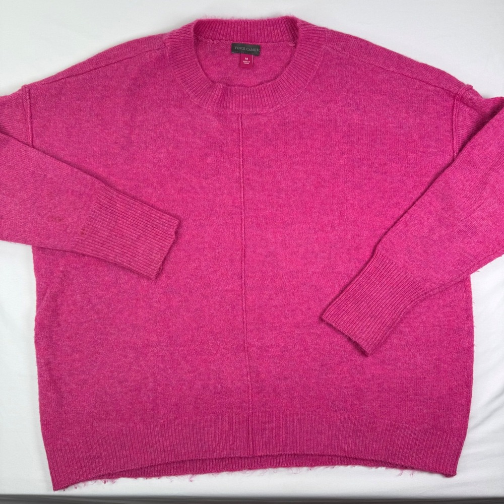 Vince Camuto Womens Pink Crew Neck Oversized Seam Front Knit Sweater Medium